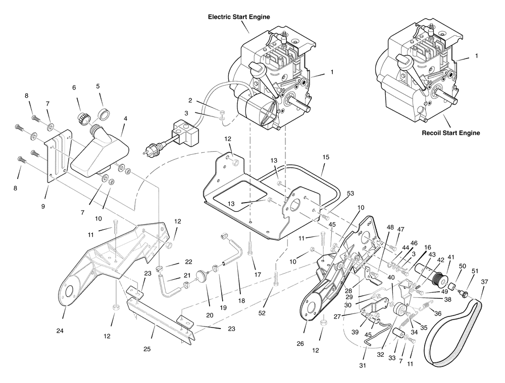 Engine And Frame Assembly Diagram and Parts List for 6210540X37NA-5021E 2007 Briggs and Stratton Snow Blower